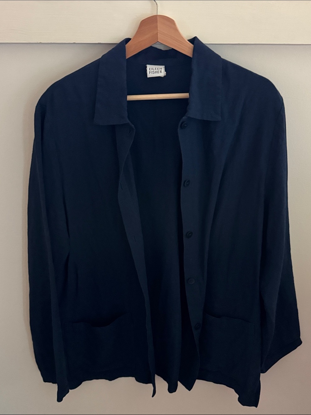 Eileen Fisher Linen Rayon Shirt Jacket Navy Blue Made in USA Italian Fabric M